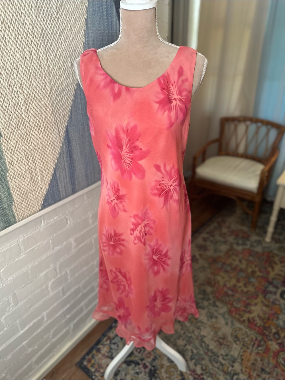 Studio 1 Pink Hibiscus 90s Style Sleeveless Dress - Picture 5 of 14